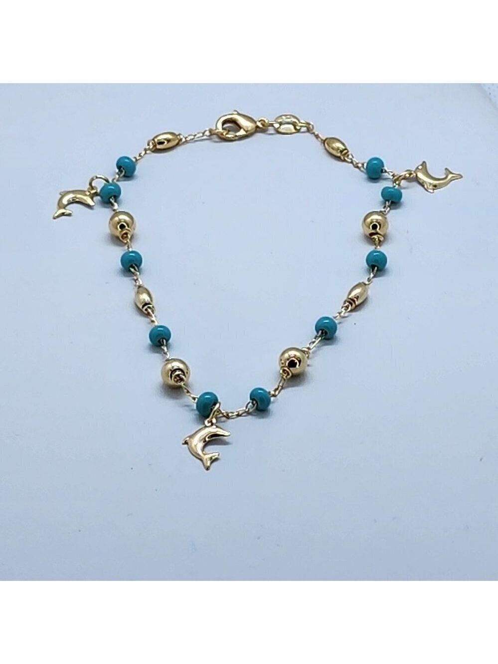 Brand New Brazilian 18k Gold 3 Dolphins Beaded Anklet